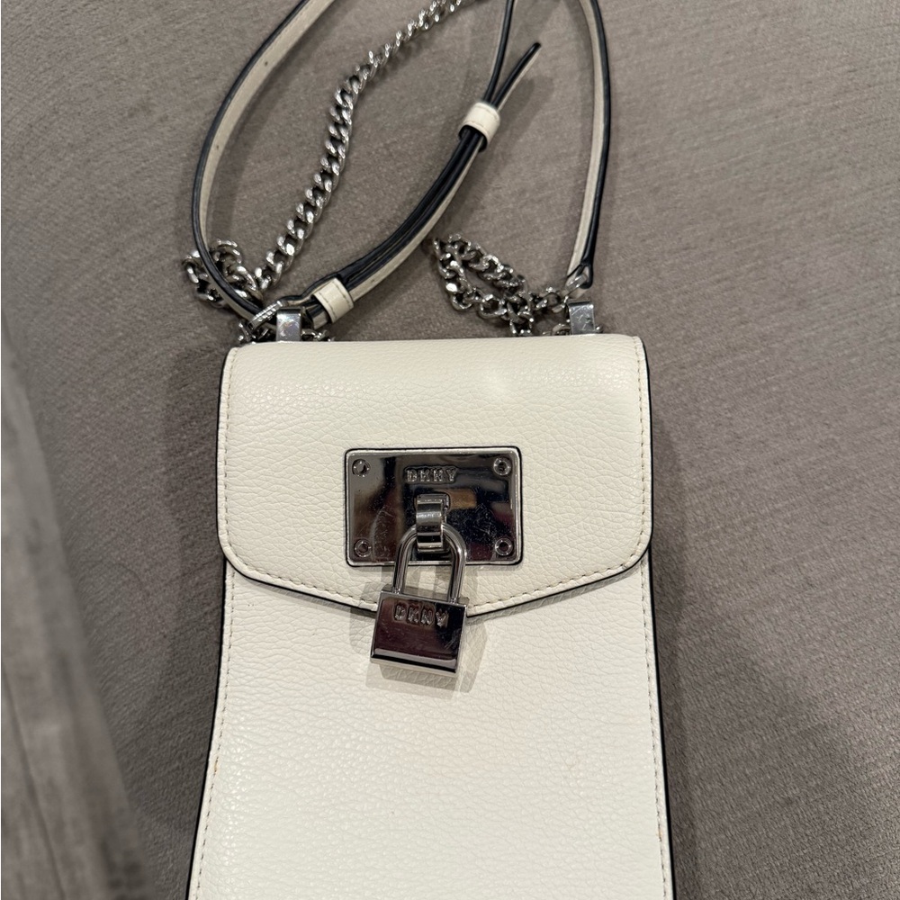 DKNY White Crossbody Bag with Silver Chain